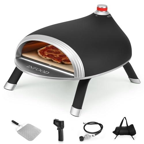 Gas Pizza Oven, INFOOD Outdoor Propane Pizza Oven, Patent Design for Air Circulation Heating, 13 inch Pizza Stone, Detachable Legs for Easy Carrying (Classic Black) - CookCave