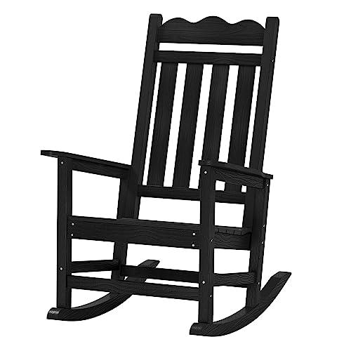 HOME BI Oversized Heavy Outdoor Rocking Chairs, Patio Rocking Chairs for Adults 400Lbs Support, Poly Rocking Chair Look Like Real Wood for Lawn, Porch, Backyard, Indoor and Garden (Black) - CookCave