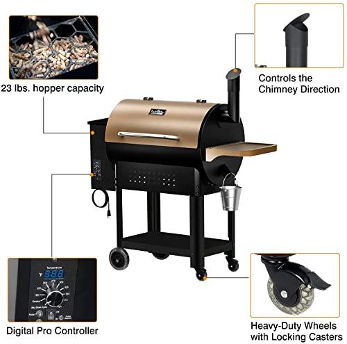 Hykolity 570 Sq in Wood Pellet Grill & Smoker, 8 in 1 BBQ Smoker with Flame Broiler, Outdoor Cooking Auto Temperature Control, 23LB Hopper Capacity, Brown - CookCave