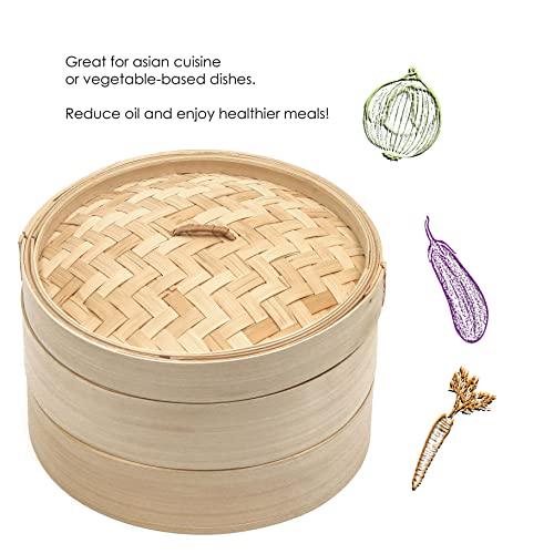 Trademark Innovations Bamboo Steamer - 3 Piece - 10 Inch Diameter - CookCave