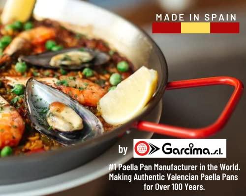 PAELO Polished Steel Paella Pan, 15 inch (38cm) Carbon Steel Pan, Large Professional Grade Paellera Imported From Spain for 8 Servings of Paella Rice, Made by Garcima - CookCave