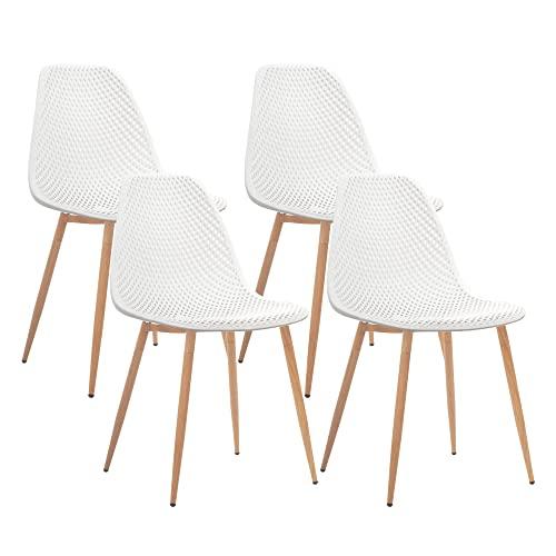 CangLong Dining Mid Century Modern Hollow Back Design Plastic Shell Armless Side Chair with Metal Legs, Set of 4, White (CL-191618) - CookCave