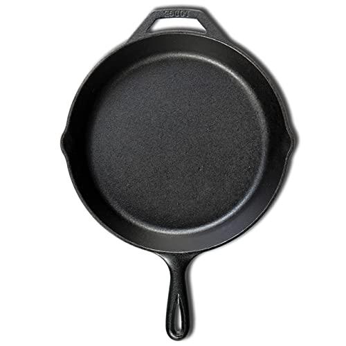 Lodge Seasoned Cast Iron Skillet - 12 Inch Ergonomic Frying Pan with Assist Handle, black - CookCave