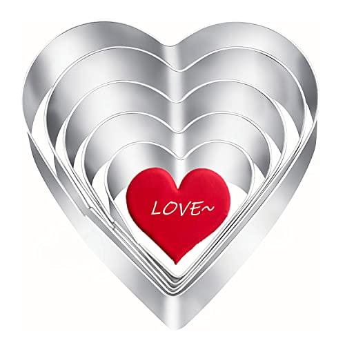 5 Pieces Heart Cookie Cutter Set Valentine’s Day Heart Shapes Stainless Steel Cutters Molds for Anniversary, Bridal, Engagement and Valentine,Wedding,Baking Gifts - CookCave