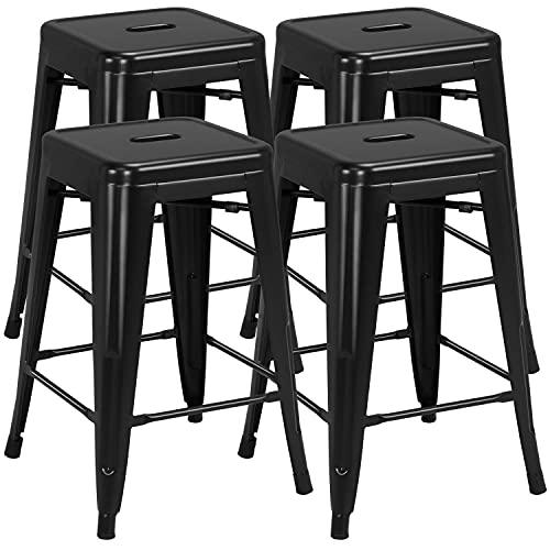 Yaheetech 24 inch barstools Set of 4 Counter Height Metal Bar Stools, Indoor/Outdoor Stackable Bartool Industrial High Backless Stools Black - CookCave