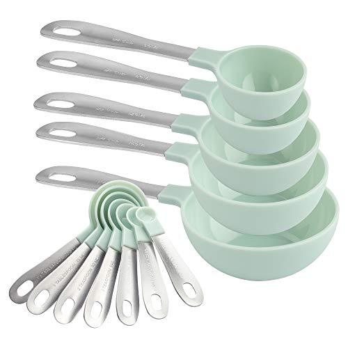 COOK WITH COLOR 12 PC Measuring Cups Set and Measuring Spoon Set, Stainless Steel Handles, Nesting Kitchen Liquid/Dry Measuring Cup Set (Mint) - CookCave