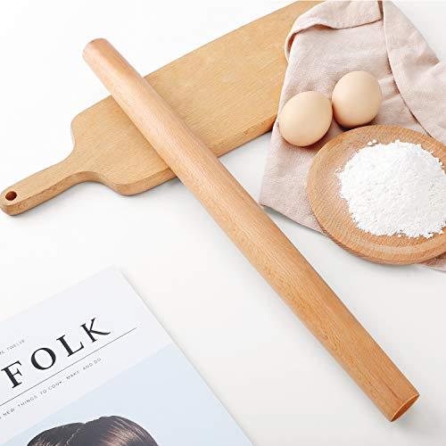 Wood French Rolling Pin for Baking, QUELLANCE Wooden Dough Roller with Silicone Baking Mat, Beech Wood Rolling Pins for Baking Dough, Pizza, Pie, Pastries, Pasta and Cookies,Red Pastry Mat - CookCave