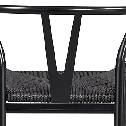 Yaheetech Set of 4 Weave Chair Mid-Century Metal Dining Chair Y-Shaped Backrest Hemp Seat, Large Black - CookCave