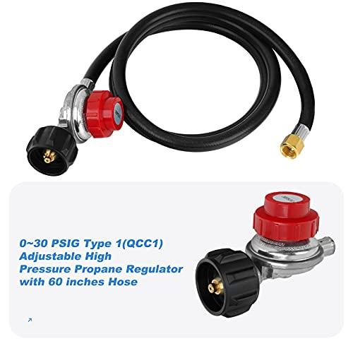 Skyflame LP Burner Connection Kit, Propane Fire Pit Replacement Parts with 1/2" Control Valve Key Set, 0~30PSI Adjustable Gas Pressure Regulator Hose, 60" Connect Hose, 150K Brass Air-Mixer - CookCave