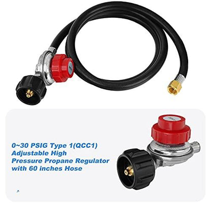 Skyflame LP Burner Connection Kit, Propane Fire Pit Replacement Parts with 1/2" Control Valve Key Set, 0~30PSI Adjustable Gas Pressure Regulator Hose, 60" Connect Hose, 150K Brass Air-Mixer - CookCave