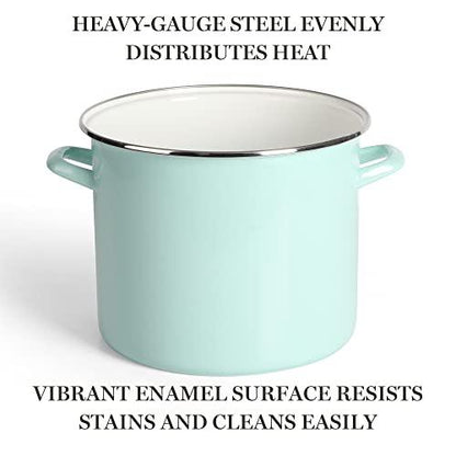 Martha Stewart Thayer 12-Quart Enamel On Steel Scratch Resistant Stock Pot w/Lid - Martha Blue - CookCave