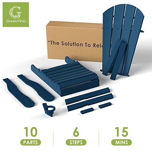 GREENVINES Folding-Adirondack-Chair-Set-of-4, HDPE All Weather Fire Pit Chairs with Cup Holder, Plastic Campfire Chair for Deck Backyard Patio Outdoor Poolside Porch Lawn Outside, Blue - CookCave