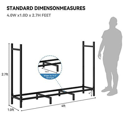 NANANARDOSO 4ft Firewood Rack Outdoor Fire wood Holder for Fireplace Wood Storage, Bottom Widening, Heavy Duty Fire Log Stacker Stand for Indoor Fireplace Metal Lumber Storage Carrier Organizer - CookCave