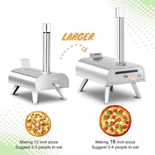 BIG HORN OUTDOORS 16 Inch Wood Pellet Burning Pizza Oven Pellet Pizza Stove, Portable Stainless Steel Pizza Oven with Pizza Stone for Outdoor Backyard Pizza Maker Garden Kitchen - CookCave