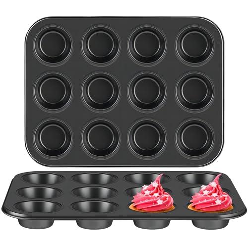Boxdljh Muffin Pan for Baking, Carbon Steel Pans for Baking 2.75inch Size, Non-Stick Bakeware Egg Baking Pan, Great for Eggs, Hamburger Bun, Muffin and More, 12 Cups Muffin Pans 2pcs - CookCave
