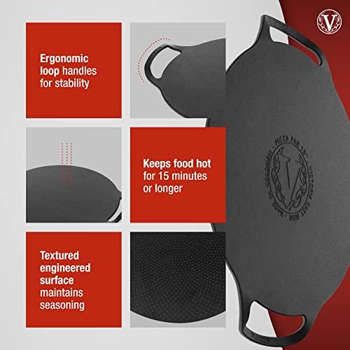 Victoria 15-Inch Cast Iron Comal Pizza Pan with 2 Side Handles, Preseasoned with Flaxseed Oil, Made in Colombia - CookCave