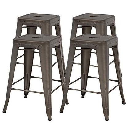 FDW Metal Bar Stools Set of 4 Counter Height Barstool Stackable Barstools 24 Inch 30 Inch Indoor Outdoor Patio Bar Stool Home Kitchen Dining Stool Backless Bar Chair (24", Gun) - CookCave