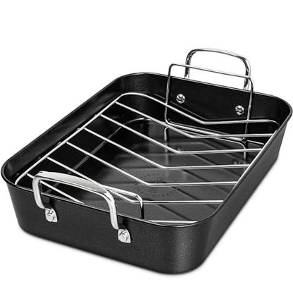 MICHELANGELO Roasting Pan with Rack, Carbon Steel Turkey Roasting Pan for Oven and Induction, Nonstick Turkey Roaster Pan with Stainless Steel Rack, 15 Inch x 11 Inch - CookCave