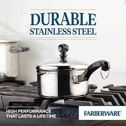 Farberware Classic Stainless Steel 1-Quart Covered Straining Saucepan, Silver - CookCave