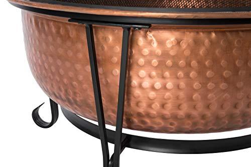 Fire Sense 62665 Fire Pit Palermo Copper with Steel Stand Wood Burning Lightweight Portable Outdoor Firepit Included Mesh Spark Screen Steel Grate Screen Lift Tool & Vinyl Weather Cover - 26.5" - CookCave