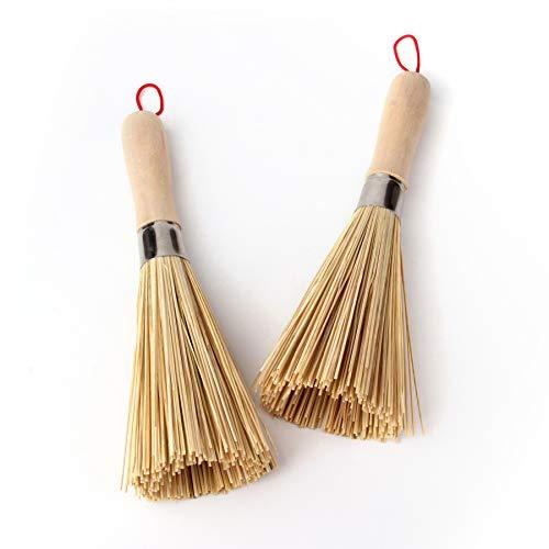 Sansheng 2 Pack Bamboo Wok Brush, Kitchen Cleaning Brush, Bamboo Kitchen pan Brush, FPR pan Handle Cleaning Brush, Bamboo pan Brush, Pot Brush, Pot Brush Cleaning - CookCave