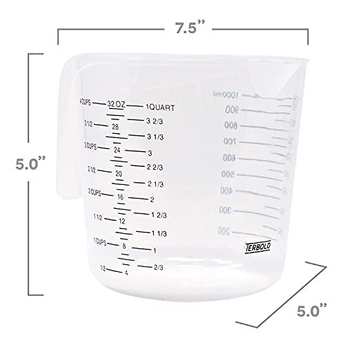 Terbold 3pc Measuring Cup Set in Clear Plastic with Long Handles - 1 Cup, 2 Cup, 1 Quart Sizes - CookCave