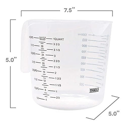 Terbold 3pc Measuring Cup Set in Clear Plastic with Long Handles - 1 Cup, 2 Cup, 1 Quart Sizes - CookCave