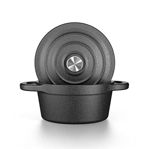 Garlic Roaster Baker, Cast Iron Dutch Oven Pre-Seasoned, Mini Cocotte, 1 Cup Capacity, Black, Ramekin with Lid, for BBQ Grill or Oven, by Bazaar LM-ents (Flat Lid) - CookCave