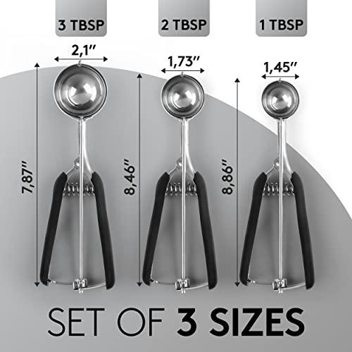 Kitchen Buddy - Versatile Cookie Scoops - Stainless Steel Ice Cream Scoop with Trigger - For Cooking, Baking, and Food Portion - Set of 3 Scoopers - Small (1 Tbsp), Medium (2 Tbsp), & Large (3 Tbsp) - CookCave