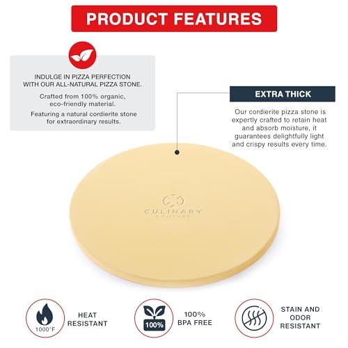 Culinary Couture 15" Round Pizza Stone for Oven and Grill - Cordierite Pizza Stone for Bread, Calzone, Cookies - Oven and Grill Pizza Stone for Outdoor Grill, Stone Pizza Pan for Oven - CookCave