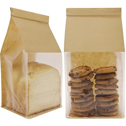 euduv Bakery Bags with Window Cookie Bags for Packaging 50Pcs 5.1x4.3x11 Inches Brown Kraft Paper Tin Tie Tab Lock Candy Bags Treat Bags, Popcorn, Coffee Bags Resealable - CookCave