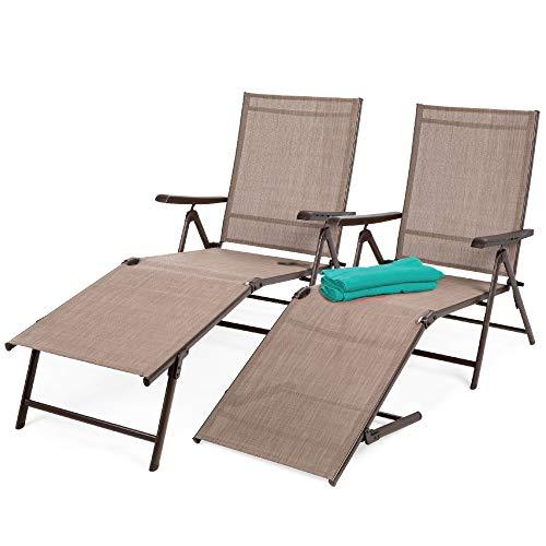 Best Choice Products Set of 2 Outdoor Patio Chaise Lounge Chair Adjustable Reclining Folding Pool Lounger for Poolside, Deck, Backyard w/Steel Frame, 250lb Weight Capacity - Brown - CookCave