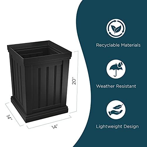 Verel 20 Inch Square Planter - Tall Planter with 32 Drainage Holes – Indoor and Outdoor Flower Pots for Front Door, Patio and Deck (Black) - CookCave