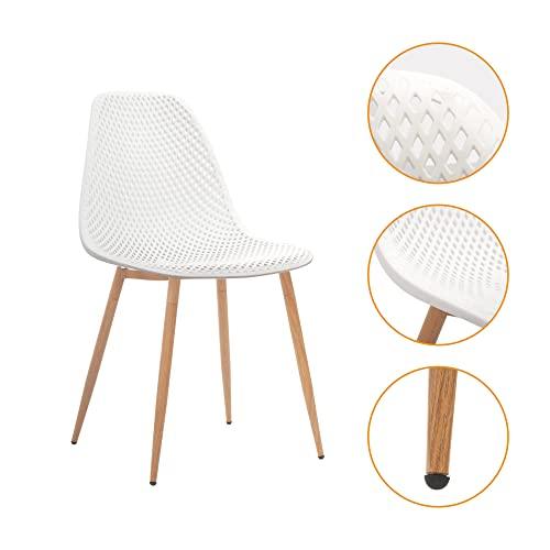 CangLong Dining Mid Century Modern Hollow Back Design Plastic Shell Armless Side Chair with Metal Legs, Set of 4, White (CL-191618) - CookCave