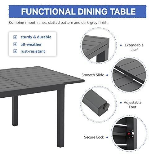 Soleil Jardin Aluminum Patio Extendable Dining Table, 59" - 83", Adjustable Indoor Outdoor Furniture Rectangle Table for 6-8 Person Porch Deck Garden, Dark-Grey - CookCave