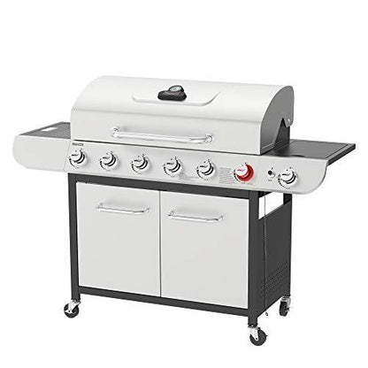 Royal Gourmet US-SG6002R 6 BBQ Liquid Propane Grill with Sear and Side Burners, 71,000 BTU Cabinet Style Stainless Steel Gas Griller, Silver - CookCave