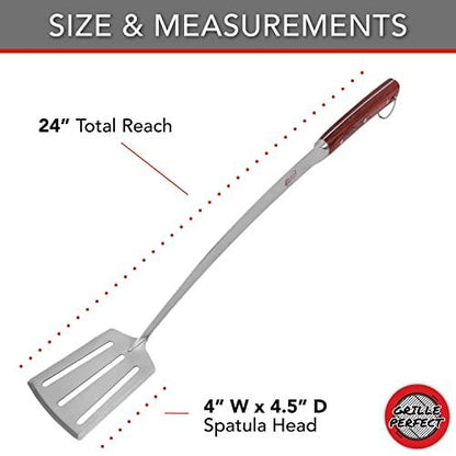 Grill Spatula Super Long 24-inch for Grilling Barbecue and Griddle | Extra Long Stainless Steel Spatula with Large Blade for Fire Pit | Heavy Duty Extra Strong Wide Blade Spatula for Outdoor Kitchen - CookCave