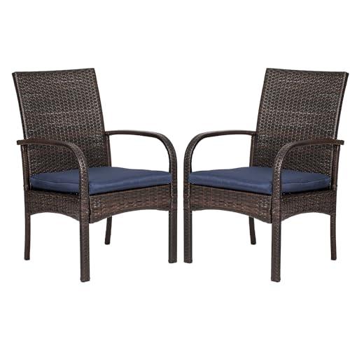 SAILARY 2 Pack Wicker Patio Dining Padded Cushions Outdoor Rattan Chairs with Armrest Support 350 lb, Brown - CookCave