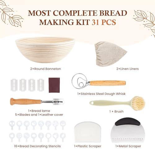 Cartman Bread Banneton Proofing Basket, Round 10" Set of 2, Sourdough Bread Baking Supplies Starter Kit, Bread Making Tools, Bread Basket Gift Set - CookCave