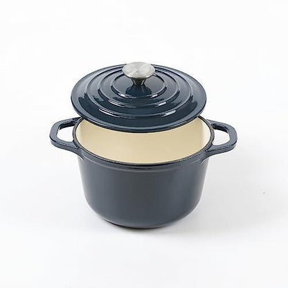 HAWOK Enameled Cast Iron Dutch Oven with Lid, 1.5 Quart Deep Round Dutch Oven with Dual Handles, Navy Blue - CookCave