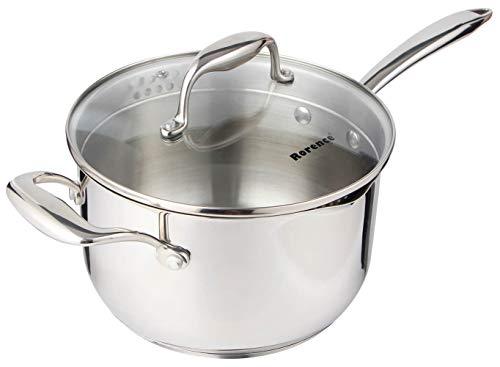 Rorence Stainless Steel Saucepan Sauce Pan with Pour Spout & Glass Lid with Strainer - 3.7 Quart - CookCave