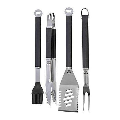 Yukon Glory™ 4 Piece Magnetic Grill Tools Set, Heavy Duty Stainless Steel, Contains Grill Fork, Basting Brush, Tongs and Multifunctional Spatula - CookCave