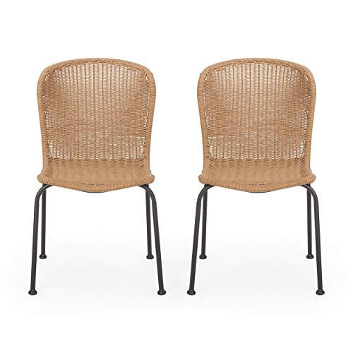 Christopher Knight Home Dinah Outdoor Wicker Dining Chair (Set of 2), Light Brown, Black - CookCave