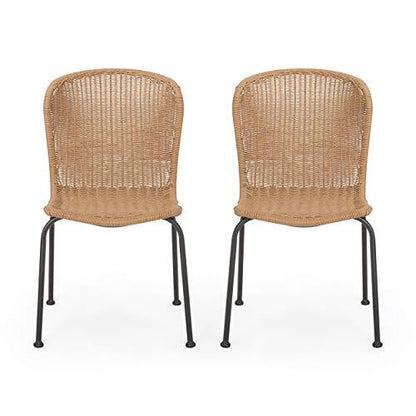 Christopher Knight Home Dinah Outdoor Wicker Dining Chair (Set of 2), Light Brown, Black - CookCave