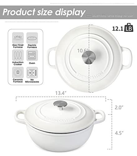 EDGING CASTING Enameled Cast Iron Dutch Oven Pot with Lid for Bread Barking, Enameled Bread Ovens, Suitable For Variety Stovetops, 5 Quart, White - CookCave