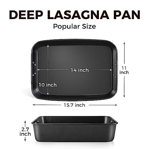 HONGBAKE Lasagna Pan 3 Inch Deep, 15x10" Baking Pan for Oven, Nonstick Cake Baking Dish for Brownie, Roasting Pans with Stainless Steel Handles, Heavy Duty, Dishwasher Safe, Dark Grey - CookCave