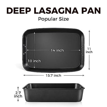 HONGBAKE Lasagna Pan 3 Inch Deep, 15x10" Baking Pan for Oven, Nonstick Cake Baking Dish for Brownie, Roasting Pans with Stainless Steel Handles, Heavy Duty, Dishwasher Safe, Dark Grey - CookCave