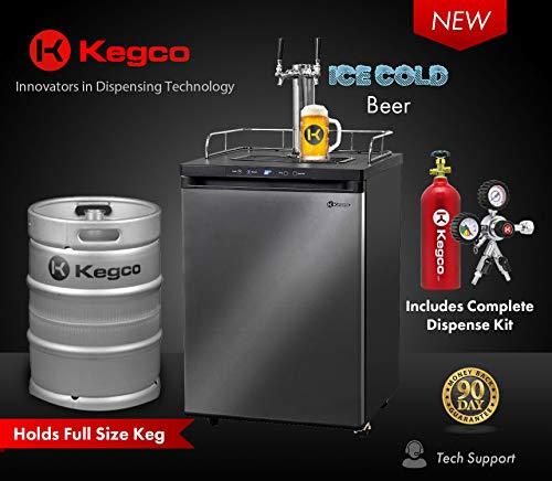 Kegco 3PK309X-2 Keg Dispenser, 2 Tap, Black Stainless Steel - CookCave