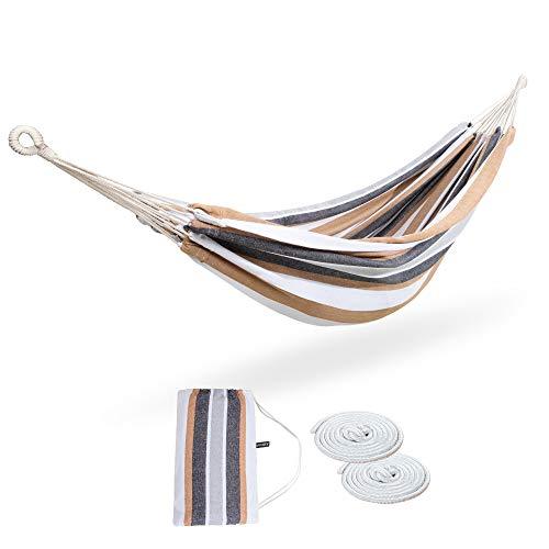 ROOITY Double Hammock Brazilian Hammocks with Portable Carrying Bag,Soft Woven Fabric, Up to 450 Lbs Hanging for Patio,Trees,Garden,Backyard,Porch,Outdoor and Indoor XXX-Large Brown&Grey Stripe - CookCave