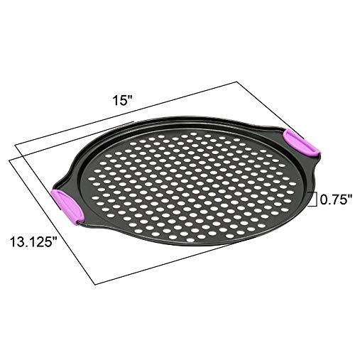 Amazing Abby - Chef Stacy - 13-Inch Non-Stick Pizza Pan with Holes, Perforated Pizza Crisper with Heat-Resistant Silicone Handle Grips, Oven-Safe Bakeware, Carbon Steel Baking Pan for Oven - CookCave